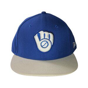 Milwaukee Brewers New Era 59Fifty Fitted Baseball Hat Cap Size 7 5/8 Blue White
